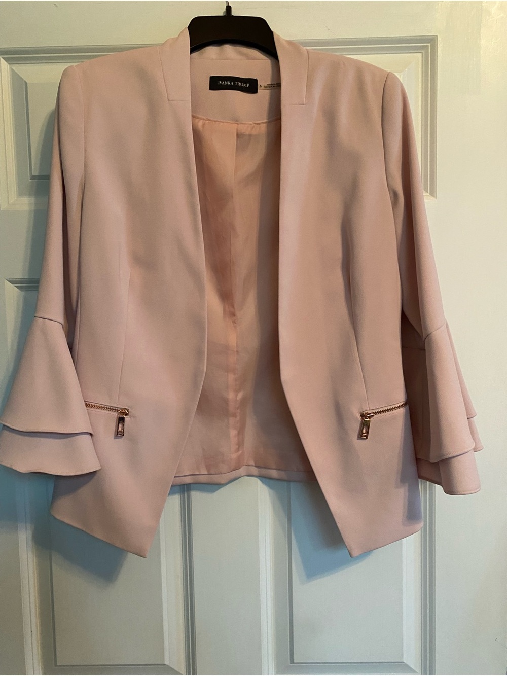 Ivanka Trump Pale Blush Open Front Blazer with Ruffle Sleeves
